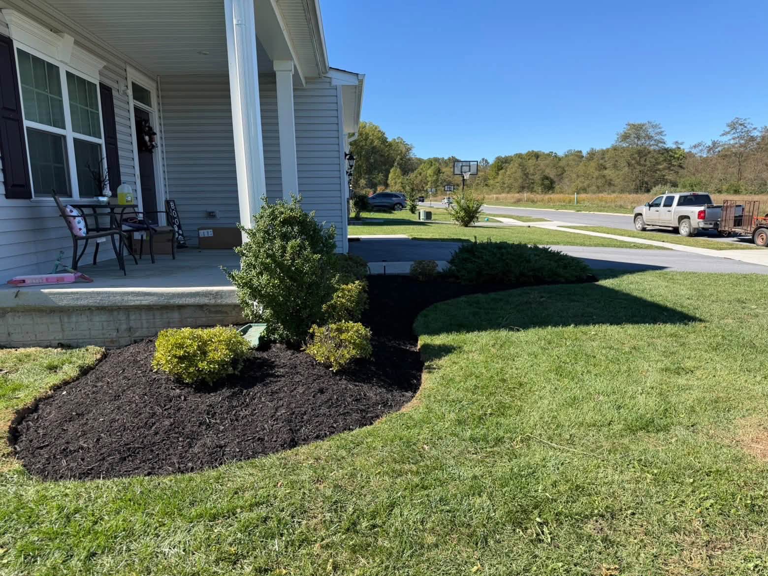 Fresh mulch in a landscaped front bed at a Martinsburg WV home